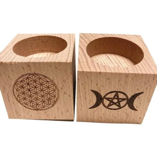 Wooden Candle Holder Astrology Pentacle Altar Plate Divination Candlestick