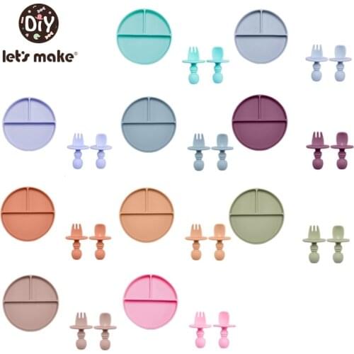 Lets Make Baby Silicone Plate Kids Bowl Plates Baby Feeding Silicone Bowl Baby Silica Gel Dishes Kids Tableware Fork Spoon Set