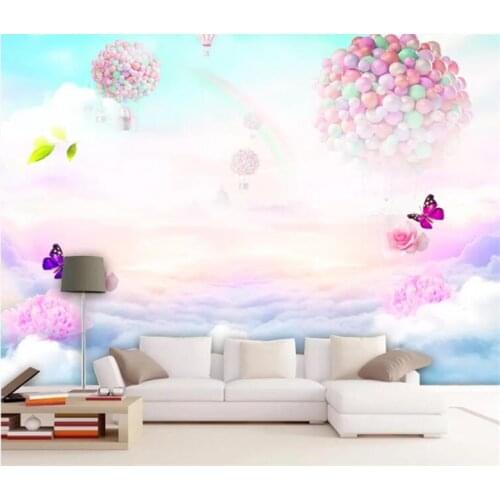 Child room background wall decoration large mural 3d wallpaper dream rose butterfly rainbow sky photo mural wallpaper