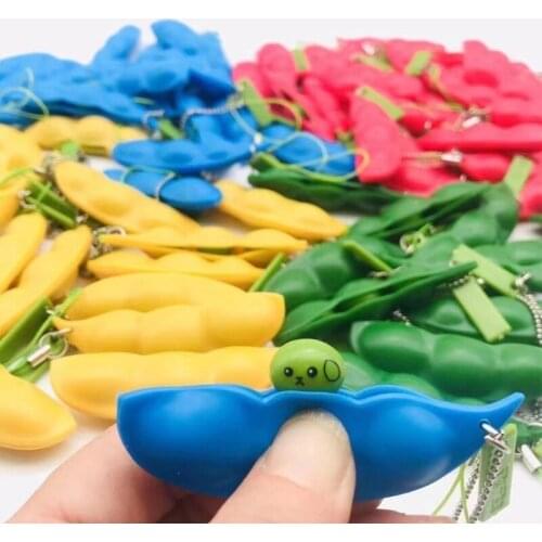 J60B 1Set Car Key Ring Interactive Squeeze Keychain Bubble Anxiety Mini Peasecod Bean Fingertip Toy Miniature Toy Key Decor
