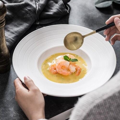 New French Deep Soup Plate Creative Ceramic Straw Hat Plate Western Restaurant Back Chef Serving Salad Dessert Plate Bone china
