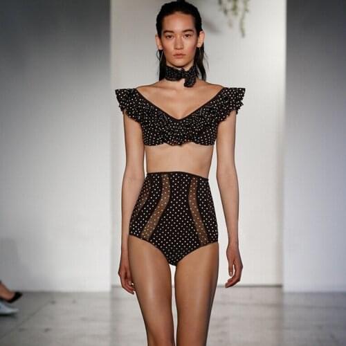 Swimsuit Woman Two Pieces Bikini Swim Suits Biquini Infantil May Female Beach For Women Pool Heavy Lace Black Word High Waist