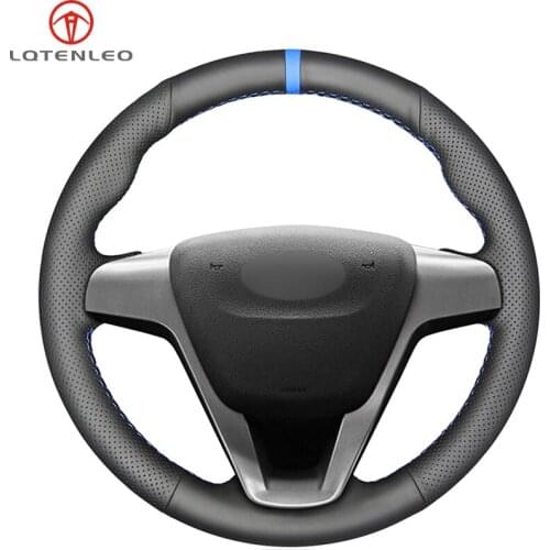 LQTENLEO Black Genuine Leather DIY Hand-stitched Car Steering Wheel Cover For Lada Vesta 2015-2019 Xray 2015-2019