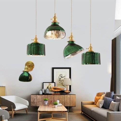Copper Glass Suspension Led pendant Lamp for Dining room Foyer Bed side Apartment Nordic Green Pendant Light LED Hanging ZM1014