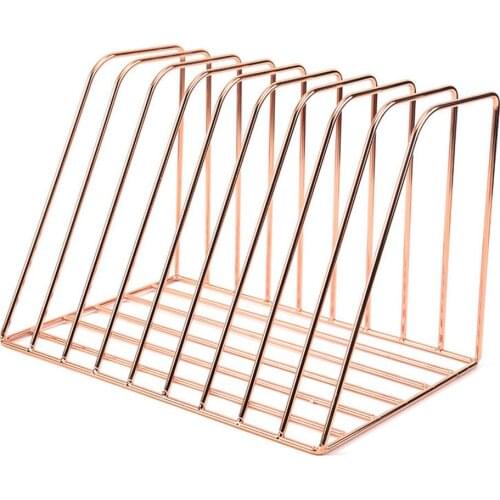 Rose Gold Metal Bookshelf Office Desktop Book Block Magazine Notebook Storage Rack Nordic Black Gold Iron Organizer Shelf