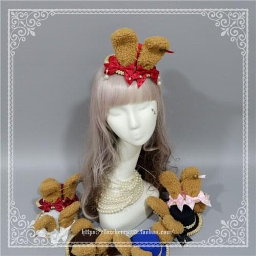 Cute Bow Plush Rabbit Ear Cap / Top Hat Multicolor Hairpin Headdress Kawaii Cosplay Mori Girl Hair Accessories