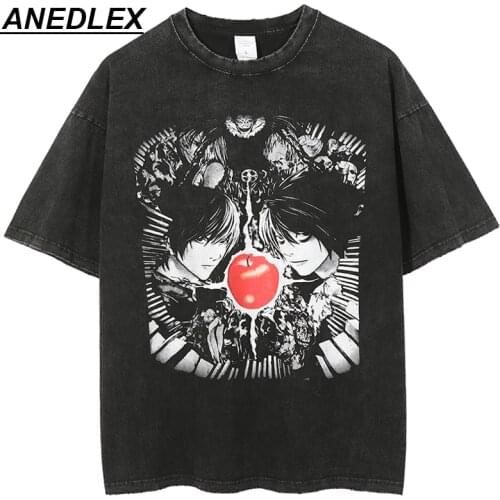 2021Harajuku Japanese Anime Print T-shirt Mens Hip-Hop Washed Harajuku Oversized T-shirt Summer Streetwear T-shirt 100% Cotton