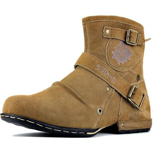 2020 spring autumn OTTO ZONE Western Boots Genuine Leather Mens Motorcycle Boots Ankle Boots Mens Casual Boots 5008-1-Beige