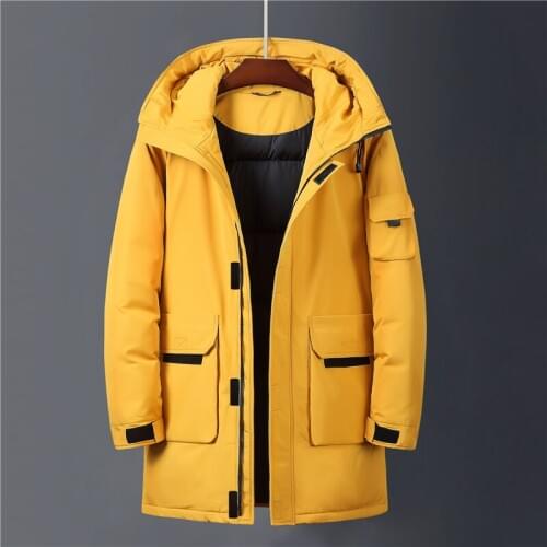 Mens Long Down Jacket 2020 Winter New Fashion Casual Hooded Thicken Warm White Duck Down Coat Male Brand Gray Yellow Beige