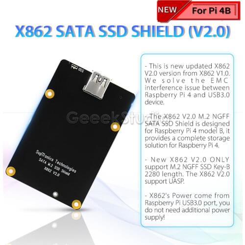 New Version! Raspberry X862 M.2 NGFF 2260/2242/2230 SATA SSD Shield Board Only for Raspberry Pi 4B ( 4 Model B )