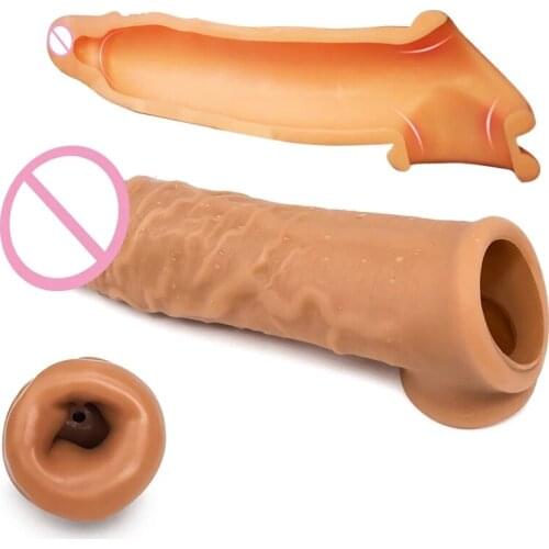 New For Men Reusable Penis Sleeve Soft Silicone Dick Enlargement Condoms For Male Extender Dildo Enhancer Sexual Toys