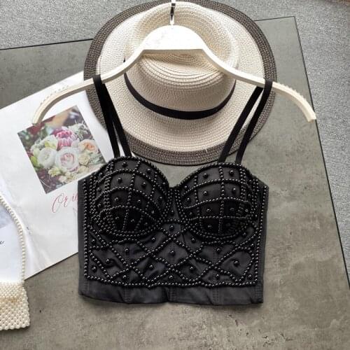 New White Pearls Bralet Corselets Womens Party Wedding Bustier Bra Cropped Top