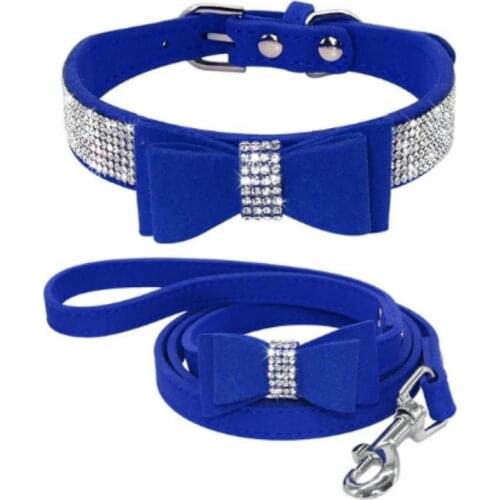 Dog Collar Dog Leash Bow Diamond Decoration Dog Harness Collar Perro Chihuahua Leather Dog Set All Seasons Collars Jeweled