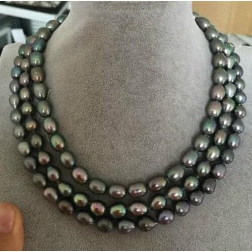 Fashion jewelry 48inch14k 9-10mm south seas baroque peacock green pearl necklace