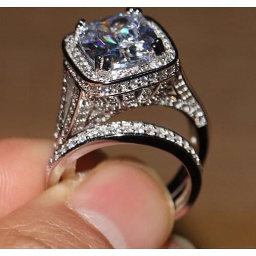 Size 5-10 Vecalon Couple Ring Fashion Jewelry Cushion Shape 5A White Clear Zirconia CZ Enternity Women Wedding Bridal Ring Set