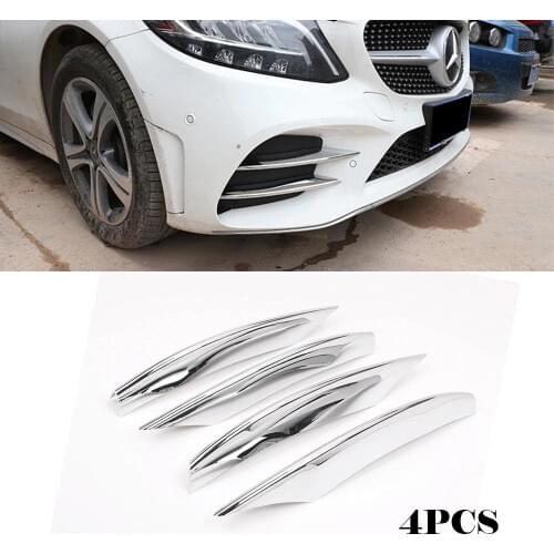 Car Front Fog Light Grille Cover Trim For Mercedes-Benz C Class W204 W205 Sport Only 2019 Front Fins Blades Chrome Silver