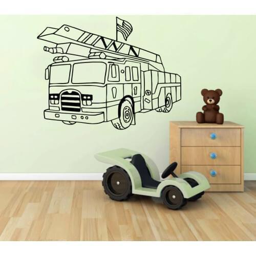 Fire Engines Wall Sticker For Kids Room Boys Living Room Children Bedroom Vinyl Sticker Wall Decal Decor Wall Art Mural S-135