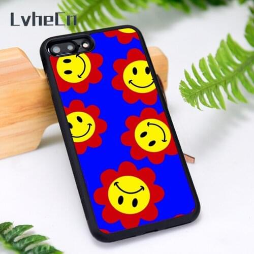 LvheCn Rubber Phone Case Cover for iPhone 6 6S 7 8 Plus X XS XR 11 12 Mini Pro Max smiley smiling happy flowers primary colors