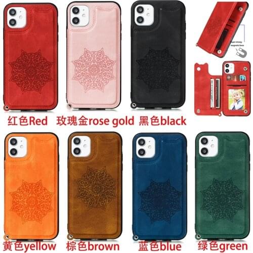 Luxury Slim Fit Leather Cover for IPhone 12 Pro Max 12 Mini 11 XR XS Max X 6 6s 7 8 Plus Wallet Case Card Slots Flip Hand Strap