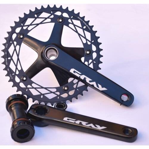 GRAY Alumniun Crankset Fixed Gear Hollow Sprocket 49T 165mm BCD144 Single Speed TRACK BIKE Crank Bicycle Chainwheel Include Axis