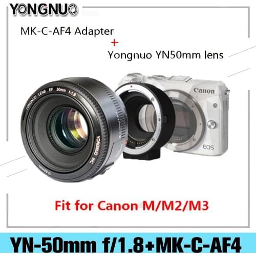 Yongnuo YN50mm F1.8 Lens AF/MF Standard Prime Lens + Meike MK-C-AF4 Meike Electronic Auto Focus Adapter For Canon M M2 M3 Camera