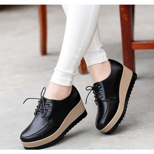 Spring Summer Womens leather wedge shoes Breathable Air Mesh Platform Women Shoes Slip On Loafers lace up Wedges Ladies Shoes