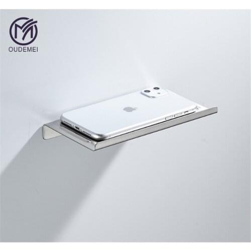 Bathroom Shelf Chrome Square Shelf Caddy Bathroom Space Stainless Steel Toilet Storage Mobile Phone Holder
