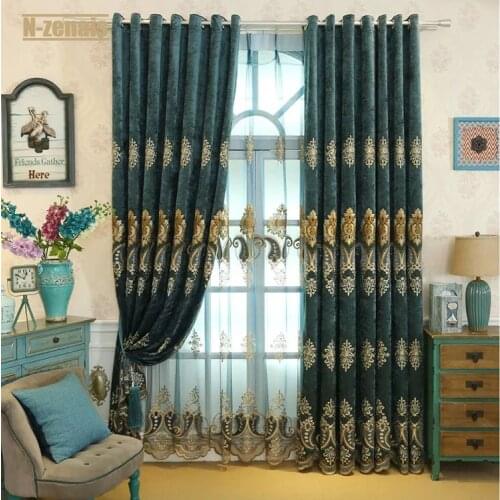 High-quality European Style Blackout Curtain Modern and Floral Emboidery Curtain for Living Room and Bedroom High Shading
