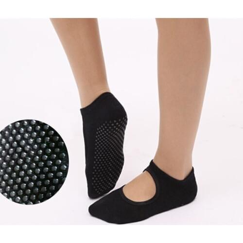 Women round Yoga Socks Ladies Ballet Dancing socks Anti-slip sports Cotton Socks With Ribbons GYM fitness toes socks
