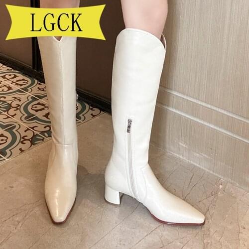 Plus Size 34-39 Ladies Fashion Platform Boots Chunky Heel Spring Knee High Women Boots Casual Brand Autumn Winter Shoes Woman