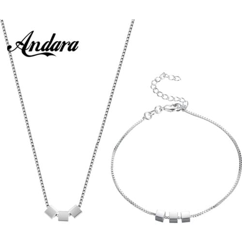 New 925 Silver Jewelry Set Silver Three Square Necklace Bracelet Set For Woman Charm Jewelry Gift