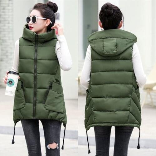 Women Winter Vest Hooded Thicken Cotton Coats Plus Size Korean Loose Big Pocket Female Warm Puffer Coats Outerwear