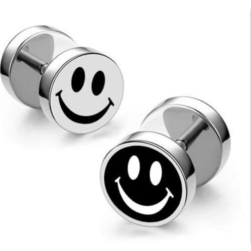 1 smiley face stud earrings pierced round barbell stainless steel earrings men and women fashion jewelry ear studs