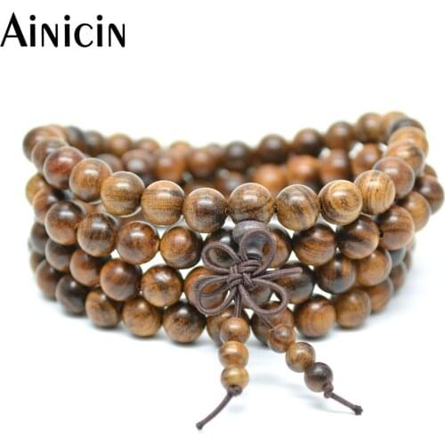 10pcs Black and Brown Rose Wood Mala Prayer Bracelets 8mm 108 Beads Fashion Men and Women jewelry Gift