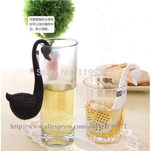 1000pcs/lot Creative Swan Shape Spoon Colander Tea Leaf Strainer Teaspoon Filter Black White Color