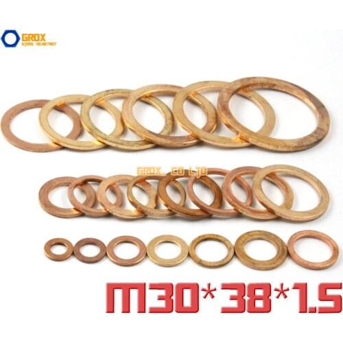 15 Pieces M30 x 38 x 1.5mm Copper Flat Washer Seal Washer