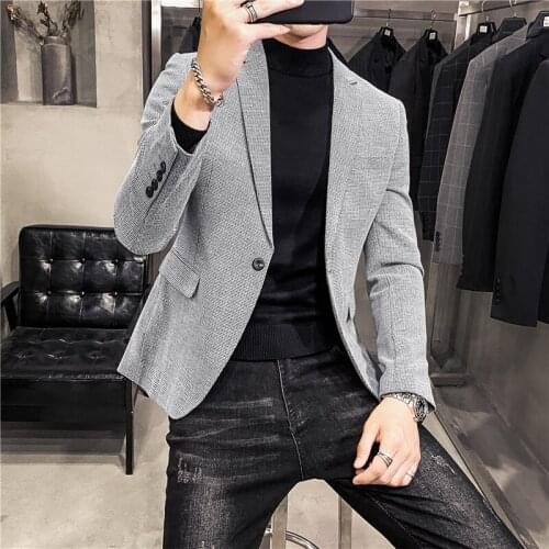 2021 Mens spring High quality cotton business Blazers/Male slim fit leisure suit Jackets Mens plaid clothing Plus size S-3XL