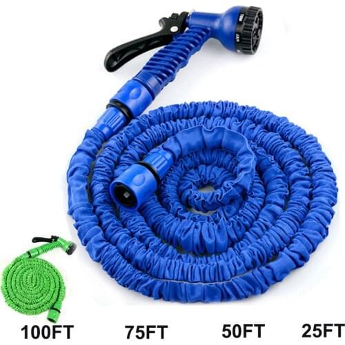 25-100FT Garden Water Guns water hose 7 In 1 Spray Gun Sprinkler Magic Flexible Expandable Anti-wear Water Hose With Valves Blue