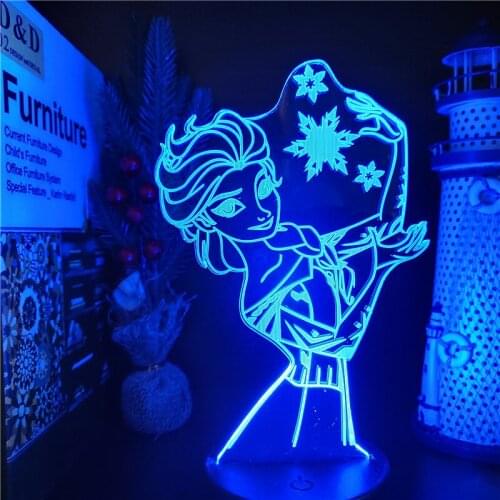 Disney Frozen Elsa 3d Anime Night Lights Cute Lamp Decor Bedroom Lighting Visual Desk Led Xmas Gift Lampara Illuminator Lampara