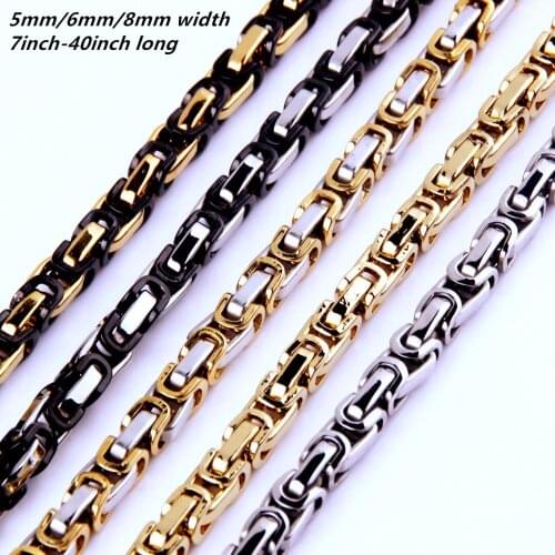5/6/8mm Byzantine Box Mens Chain Boys Stainless Steel Necklace or Bracelet Fashion Jewelry 7-40" ANY Length Choose