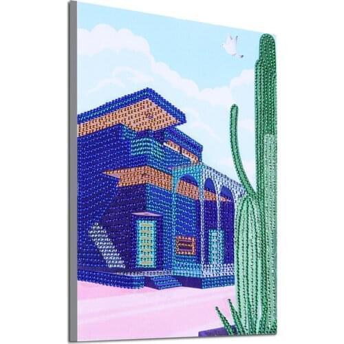 5D diamond embroidery circle diamond special shape cartoon painting Cactus Villa rhinestone crystal painting home decoration