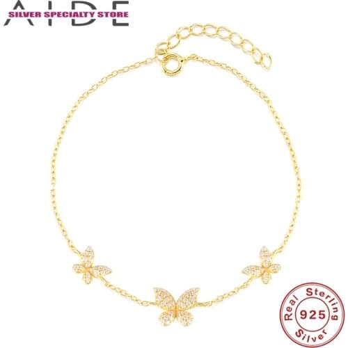 AIDE CZ 925 Sterling Silver Bracelet For Women Charm Bracelet Luxury Jewelry Butterfly/Flower Pendientes Plata 925 Chain Gifts