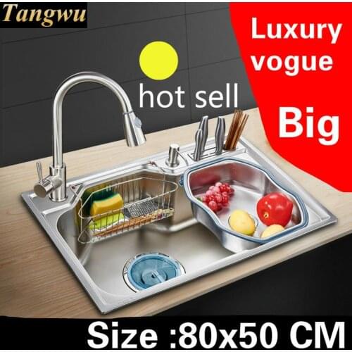 Free shipping Apartment large kitchen single trough sink multifunction do the dishes 304 stainless steel hot sell 800x500 MM
