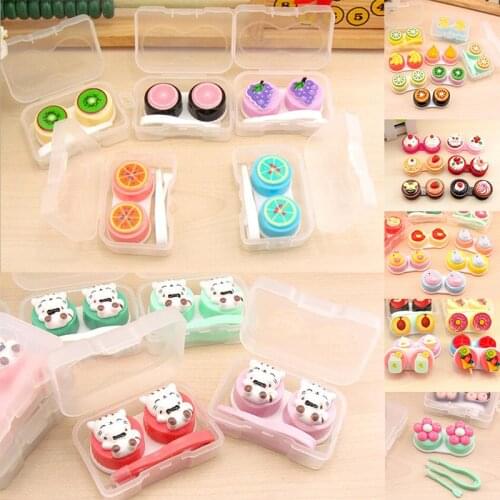 1PCS Contact Lens Case Box Holder Container Cute Fruit Cake Cat Patter Small Colored Contact Lenses Case Travel Kit Box Gift