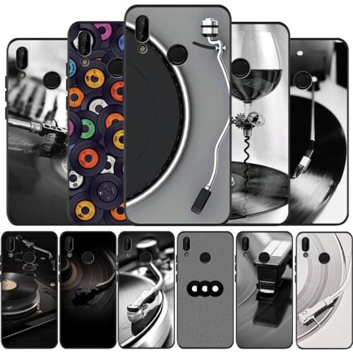 Black Vinyl Record Player black Phone Case for huawei P40 P30 P20 P10 Pro lite P9 Lite nova 4E 6SE Psmart 2019 Y6 9 Prime