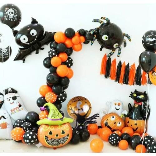 Skull Pumpkin Bat Spider Foil Balloon Happy Halloween Background Decorations Banner Latex Air Helium Globos Halloween Kids Toys
