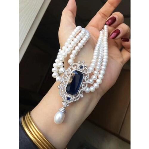 D317 Fine Jewelry Multi Layers Natural Fresh Water White Pearls 6mm Multi Layers Necklaces for Women Fine Pearls Necklaces