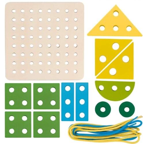 Wooden Wearing Rope Toys For Children Early Childhood Education Stringing Threading Puzzle Block Baby Kid Learning Education Toy