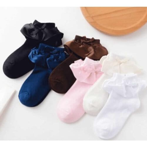 Childrens pure color socks spring autumn period female baby princess socks cotton new silk lace stain girl Princess socks