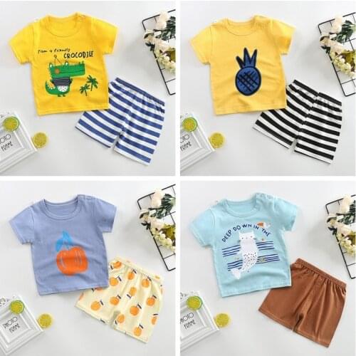 Kids Boys Clothes Baby Summer Cartoon Print Short Sleeve Tshirt + Short Pants For Infant Toddler Outwear 2pcs 1 2 3 4 5 6 Years